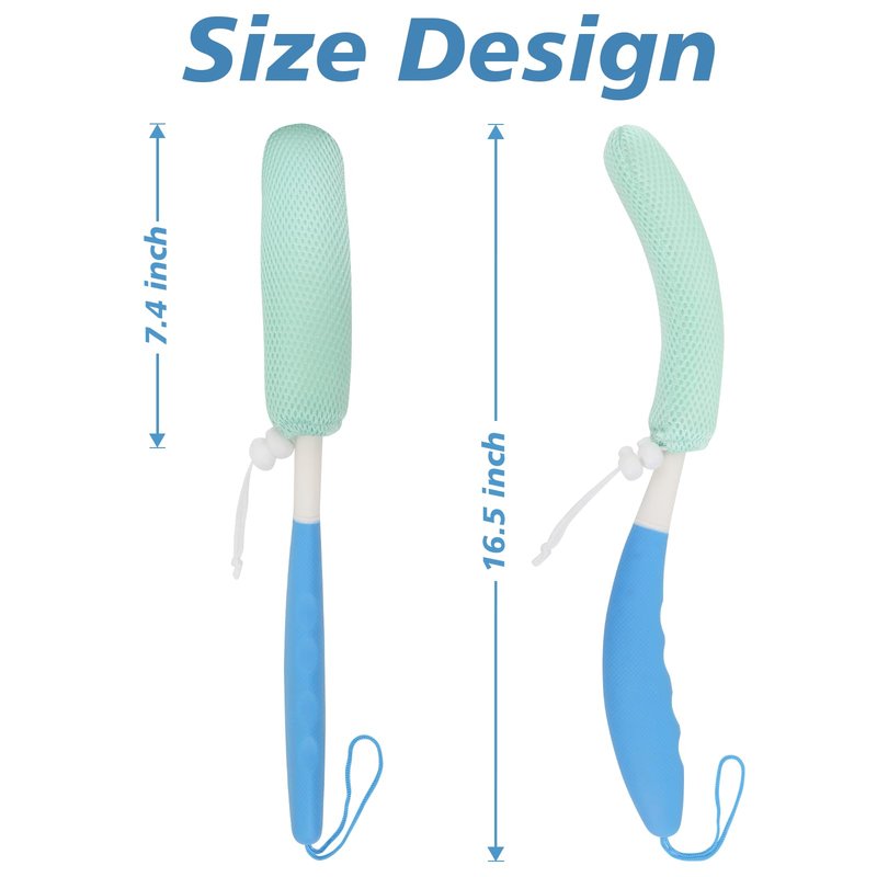 KkaFFe Back Scrubber for Shower，Mesh Sponge Body Shower Brush with Long Handle for Use in Shower Back Scrubber,Back Scrub for Exfoliating Body Scrubber or Shower Brush (Blue and Blue)