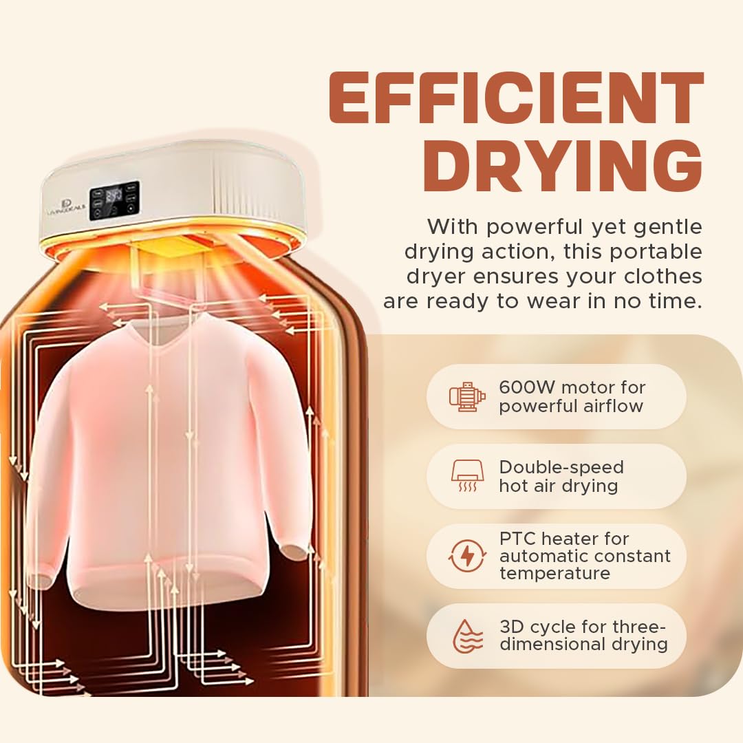 Portable Clothes Dryer - Mini Compact Foldable Electric Laundry Drying Machine with Dry Bag & Timer - Small Quiet Fast-Drying for Apartment, RV, Travel, Home - Holds 12+ Items, Energy Saving