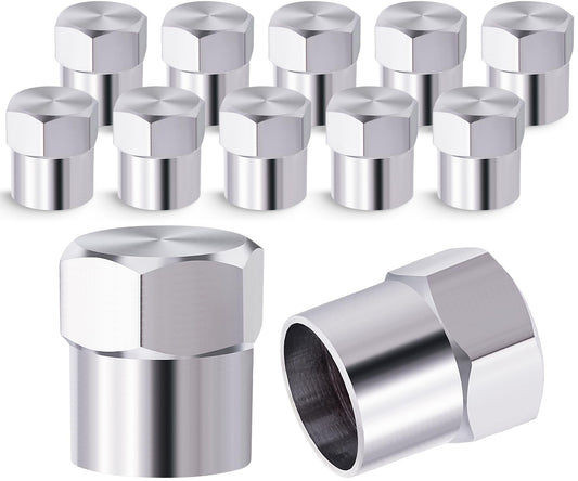 MEAJOO 12PCS Metal Brass Tire Valve Stem Caps, Airtight Seal Heavy Duty Dustproof, Universal Tire Valve Stem Covers for Cars, SUV, Trucks, Bikes, Motorcycles, Bicycles(Silver)