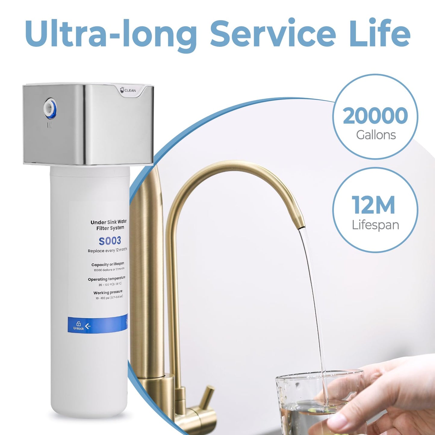 GIMILI 3 in 1 Gold Kitchen Faucet with Under Sink Water Filter System, Reduces Lead, Chlorine, Bad Taste & Odor, Kitchen Sink Faucet with Drinking Water Faucet