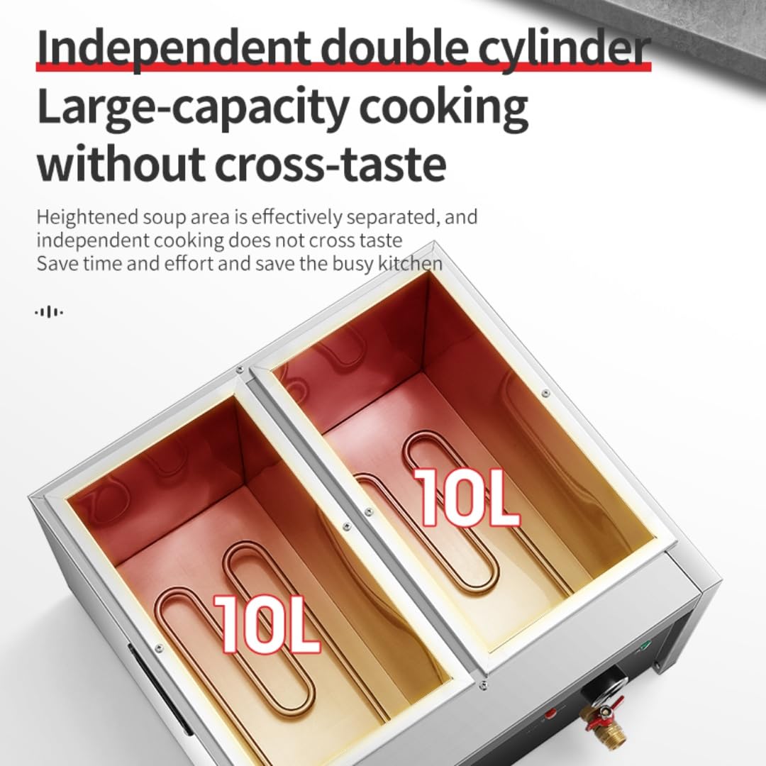 Koalalko Commercial Pasta Cooker with drain valve 2 Independent Tank 4 Pasta Strainer Noodle Cooking Machine Pasta Makers Boiler Temperature Adjustable Boiler For Spaghetti Ramen 110V US plug