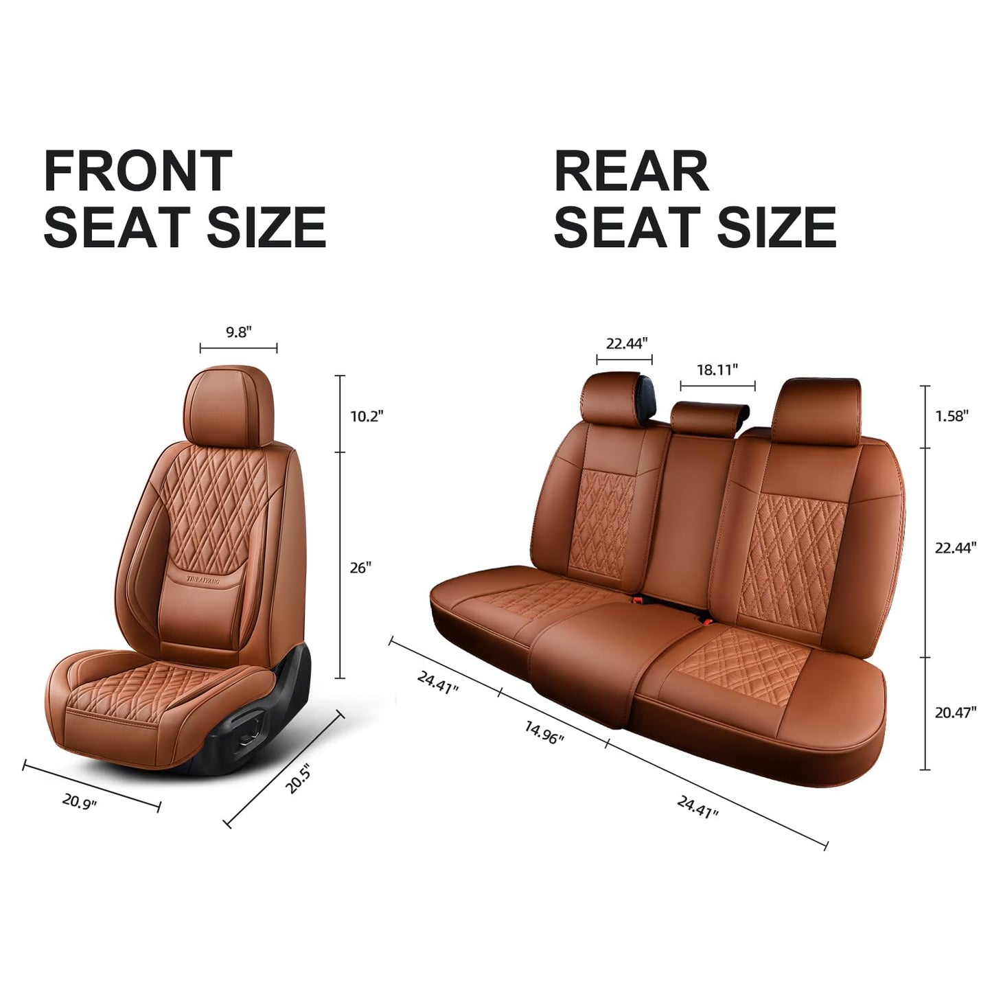 TINRAIYANG Car Seat Covers Full Set, Breathable Leather Automotive Front and Rear Seat Covers & Headrest, Universal Automotive Vehicle Seat Cover for Most Sedan SUV Pick-up Trucks, Brown