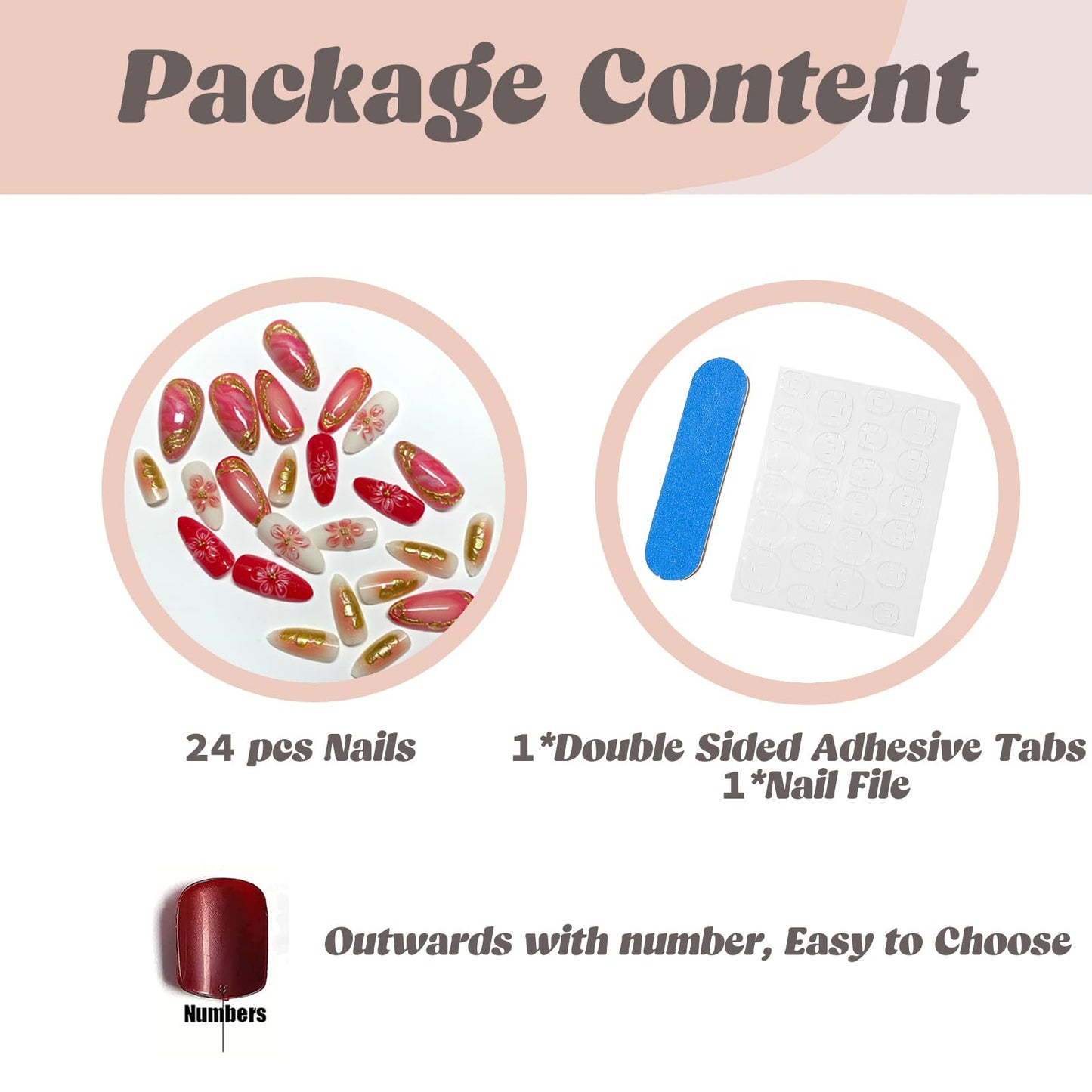 BABALAL Press On Nails, Medium Almond Fake Nails, Hot Pink Ombre With 3D Floral & Gold Chrome, Glitter Bling Glossy Full Cover Glue On Nails For Women And Girls 24Pcs
