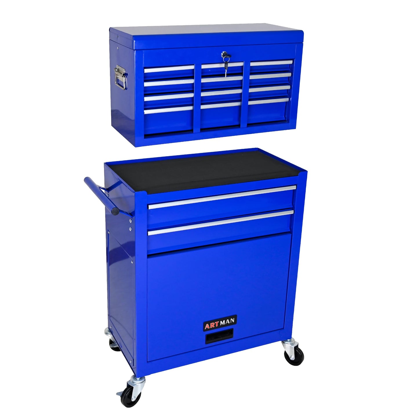 YOPTO High Capacity Rolling Tool Chest with Wheels and 8 Drawers,Metal Storage Tool Cabinet W/Mobile Case,Pull Handle,4 Hooks,for Workshop Mechanics Garage,Blue