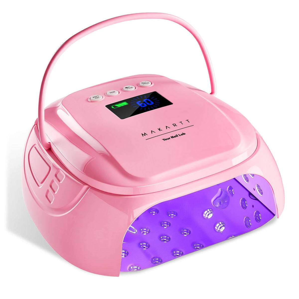 Makartt UV Nail Lamp – 30W Fast Curing UV Light with Handle Rechargeable Cordless Nail Dryer for Gel Nail Polish with 45 Beads Dual Lights 4 Timers LCD Smart Sensor for Nail Art Design(Pink)