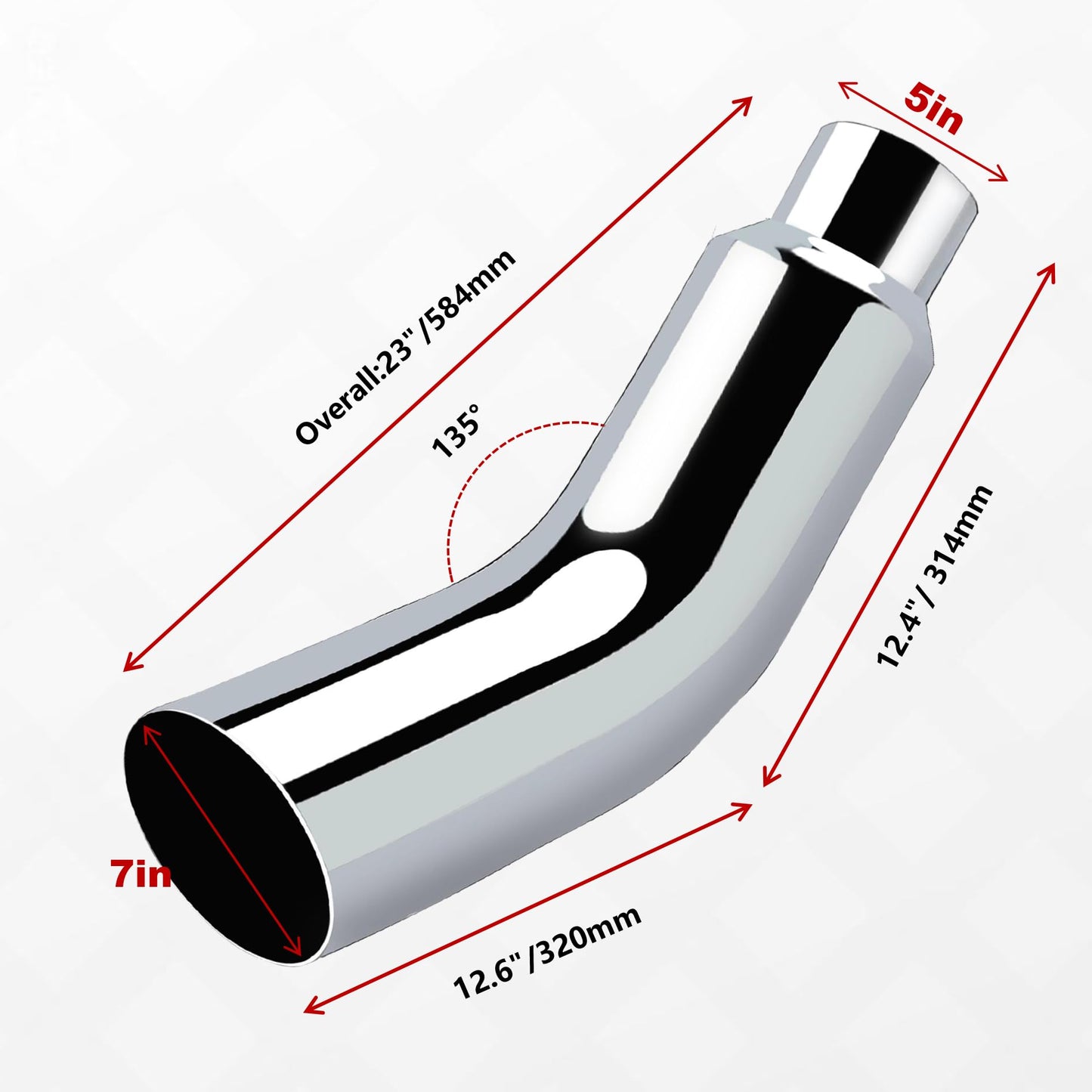 5 to 7 Inch Diesel Exhaust Tip Elbow with Clamp - Chrome Plated Or Black Coated Universal Exhaust Pipe Accessory for Trucks, Cars