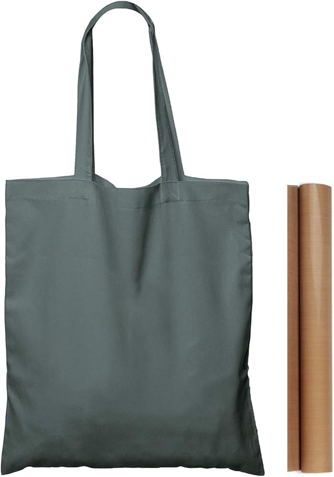 NPBAG 1 Pack 15'' X 16'' Grey Cotton Tote Bag, Lightweight Blank Bulk Cloth Bag with 1pc of PTFE Teflon Sheet