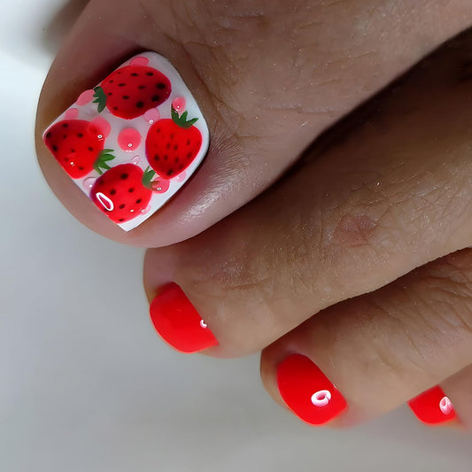 FIEONCIY Press on Toenails with Designs Acrylic Fake Nails for Toe Artificial False Nails with Charms Glue on Toe Nails for Spring Summer Stick on Toenails for Women Girls(JL004)