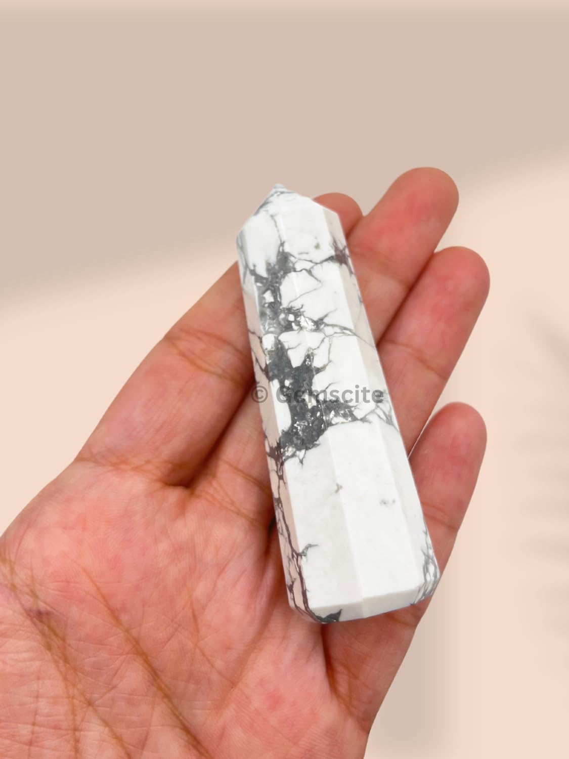WholesaleGemShop 3 Inch Gemstones HOWLITE Obelisk Tower Jumbo Facet Aura Rock Crystal Natural Polished Earth Wand Spirit