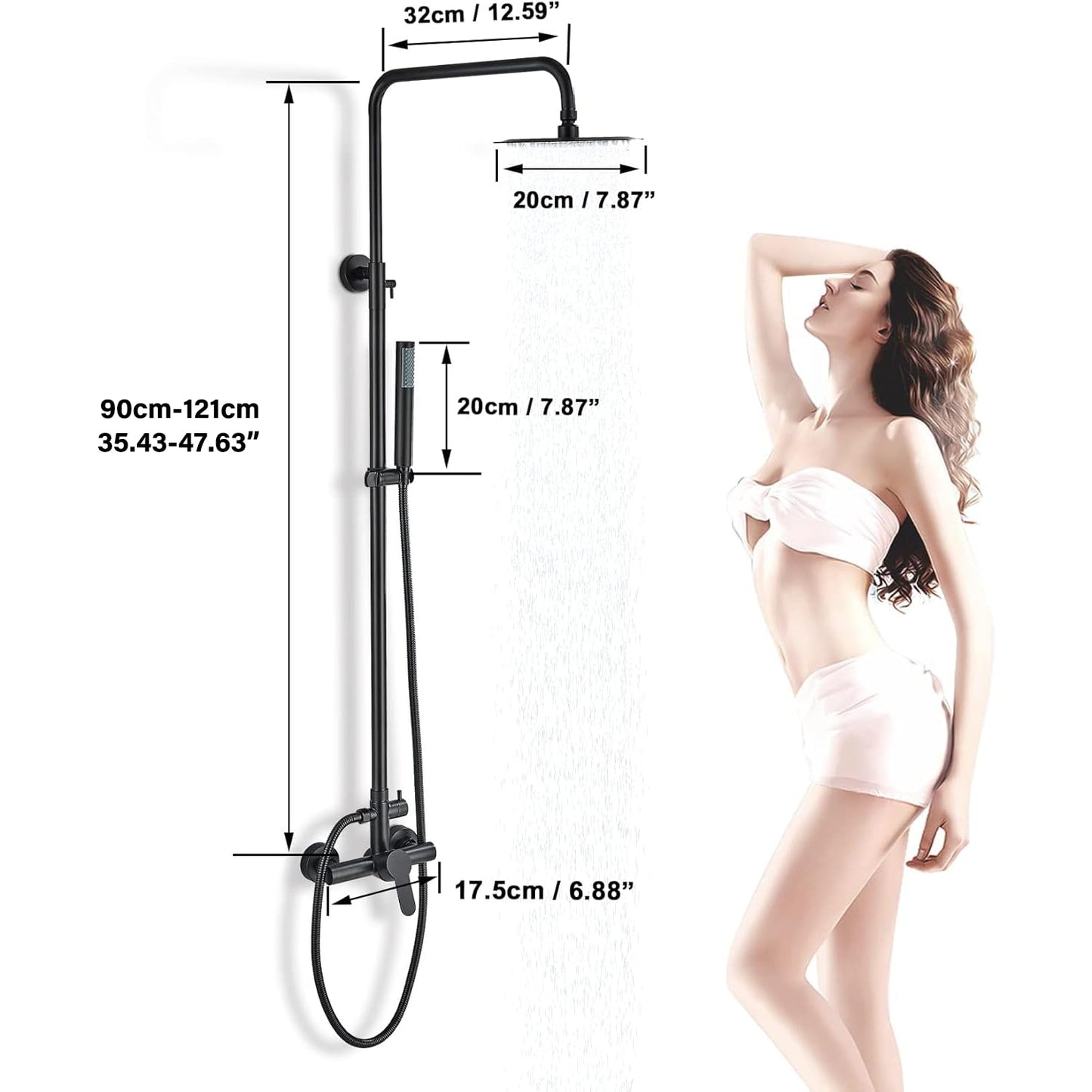 MOSSON Shower System Matte Black Outdoor Shower Fixtures with 8" Rain Shower Head Handheld Sprayer Single Handle 304 Stainless Steel Wall Mounted Shower Shower Faucet Combo for Bathroom or Backyard