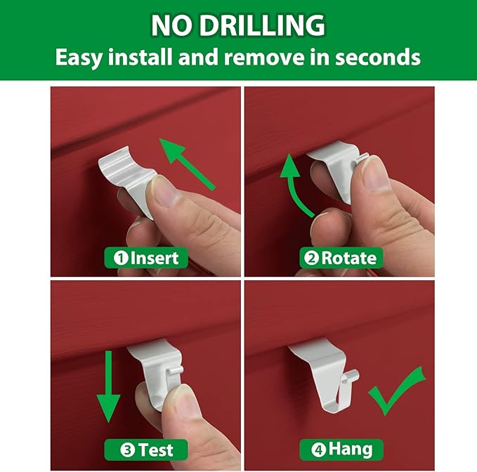 Booda Brand Vinyl Siding Hooks for Hanging (6 Pack), No Nails Needed Siding Hooks Vinyl Siding Clips, Heavy-Duty Stainless Steel Siding Hangers for Hanging Wreaths, String Lights, White