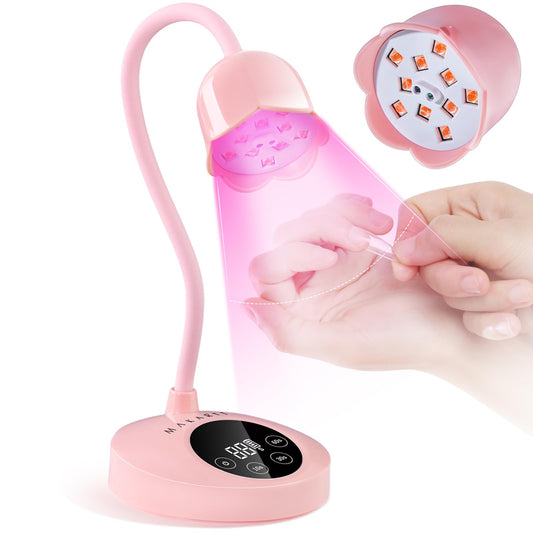 Makartt UV Nail Lamp: Flash Cure lamp UV Light for Gel Nails Polish Luminoza 30mW/cm² Rechargeable LED Nail Light with 4 Timers & Auto Sensor Fast Curing Goosenecks Lamp for Home DIY Manicure (Pink)