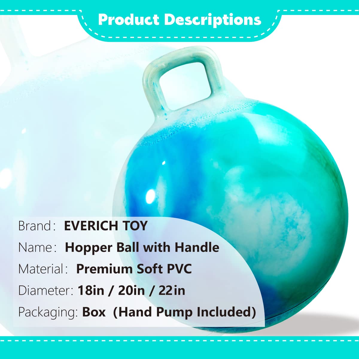 EVERICH TOY Hopper Ball, Clouds Hopping Toys for Kids, 18 Inch Bouncy Ball with Handle, Inflatable Bouncing Hoppity Hop Toys for Boys and Girls Gifts