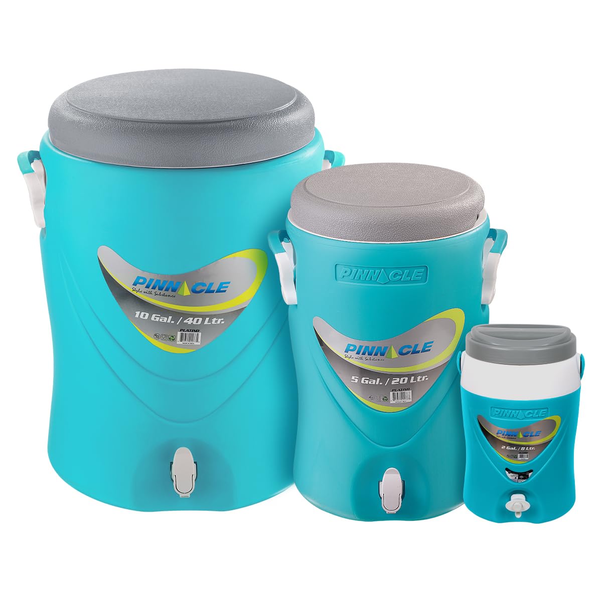 10-Gallon 5-Gallon Water Jug and 2-Gallon Gallon Water Bottle Set – Insulated Beverage Cooler Dispenser with Pull Tap Spout – Leakproof and Portable Sports Jug – for Camping, Outdoor, Party, Sports