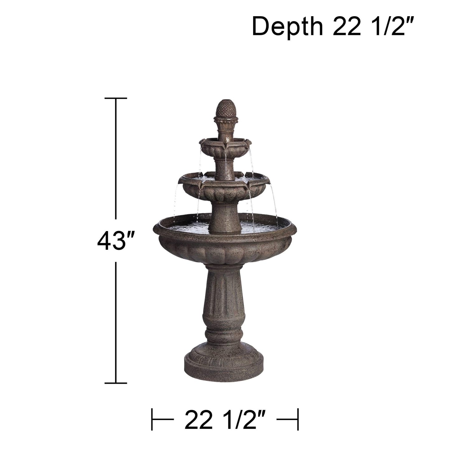 Rendaux 43" High Large Italian Outdoor Decor Gray Faux Stone Floor Fountain with Light LED Waterfall 3-Tier Standing Basin Water Feature for Outside Garden Patio Yard Backyard Porch - John Timberland