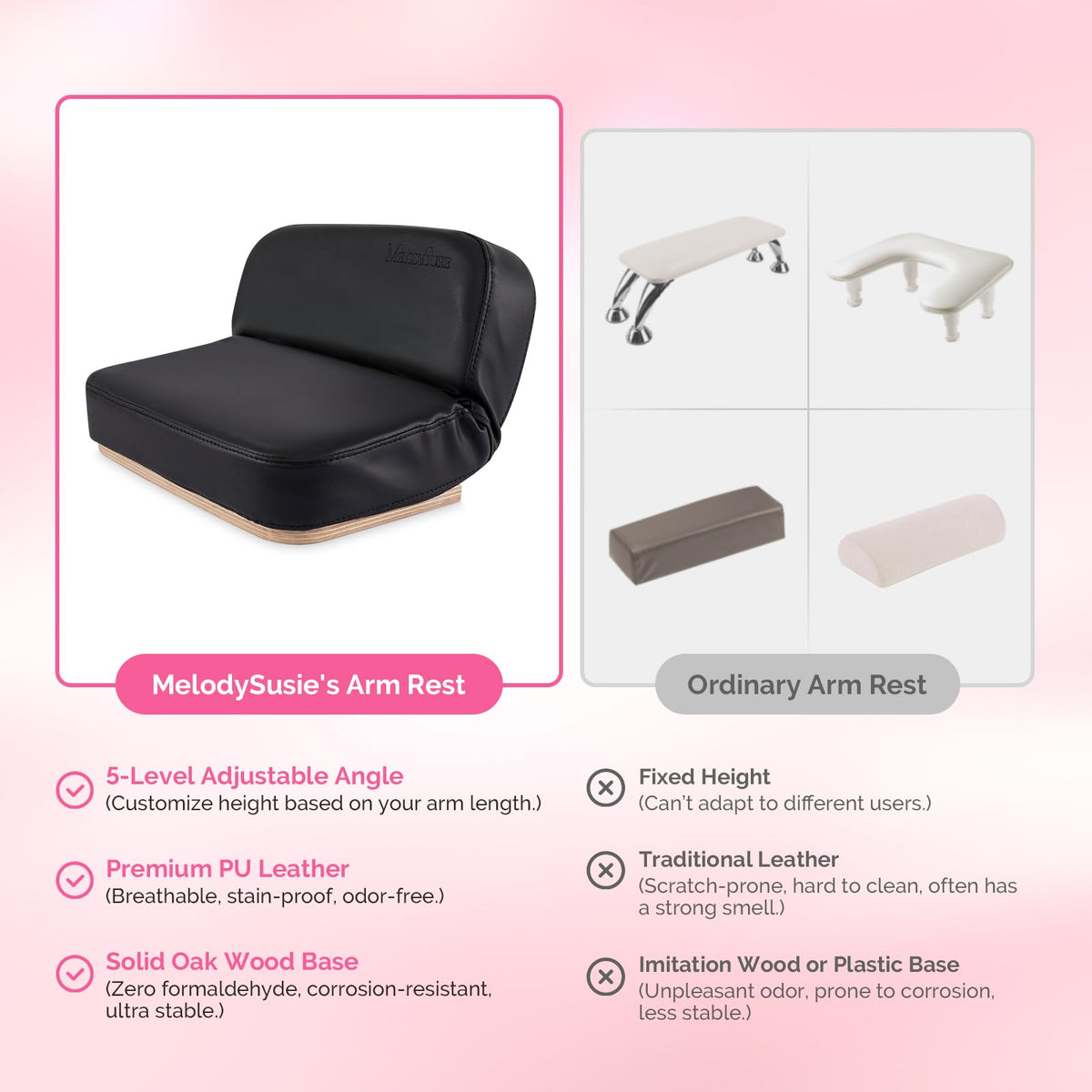 MelodySusie Foldable Nail Arm Rest for Nail Techs, 5-Level Adjustable Manicure Hand Rest Cushion, Large PU Leather Nail Hand Pillow for Acrylic Gel Nail Art, Salon Home Use, Black