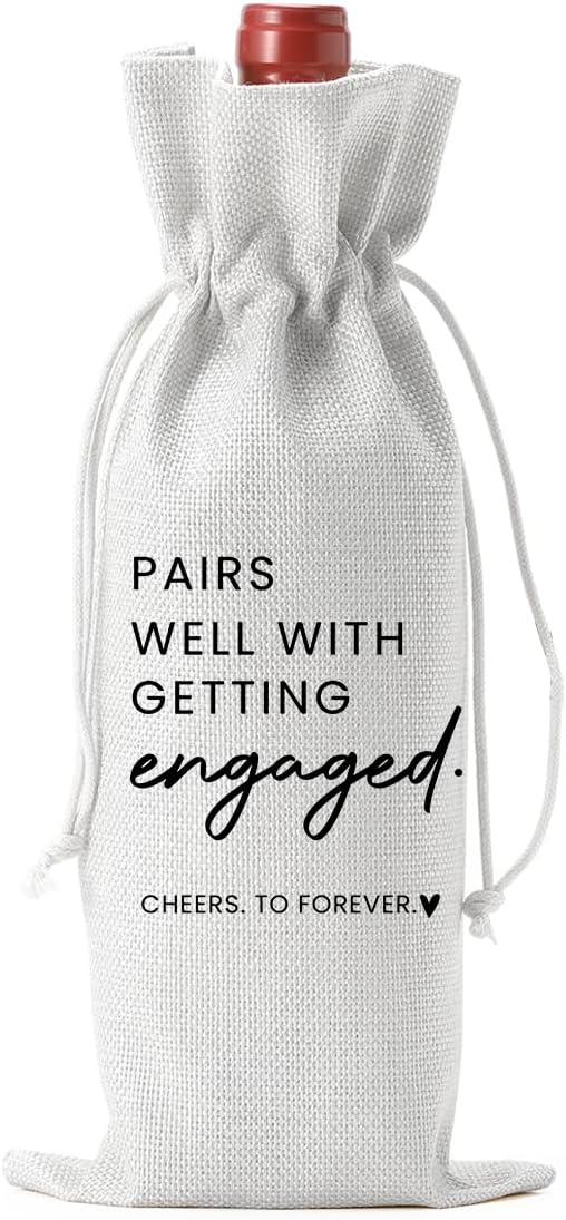 Engaged Engagement Gifts for Couples Her Engagement Party Decorations Bridal Shower Decorations Wine Bag Cheers To Forever Wine Accessory Sets - White