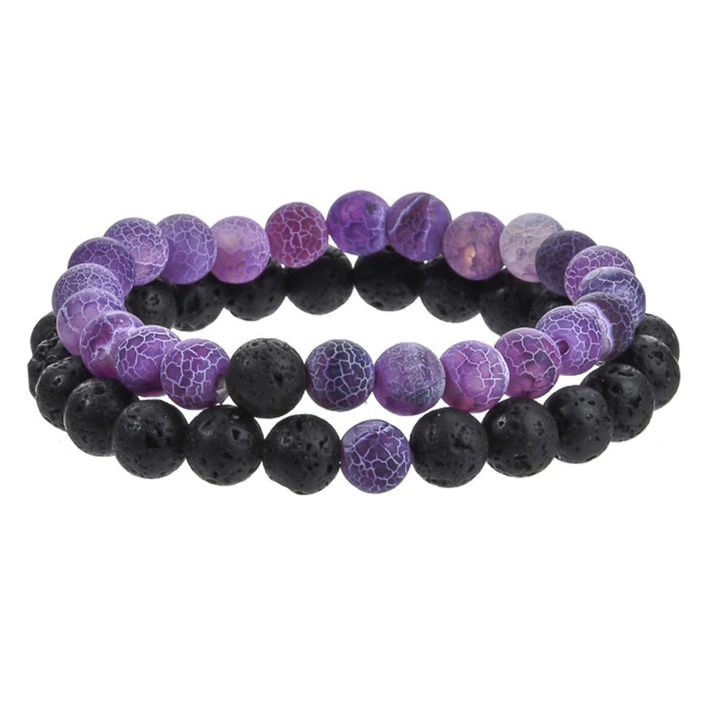 FORUBUS 2Pcs Lava Rock Beaded Bracelet Set – Essential Oil Diffuser Jewelry with Natural Stone Beads for Aromatherapy, Yoga, Meditation, and Stress Relief, Stretchy Bracelets for Women Men (purple)