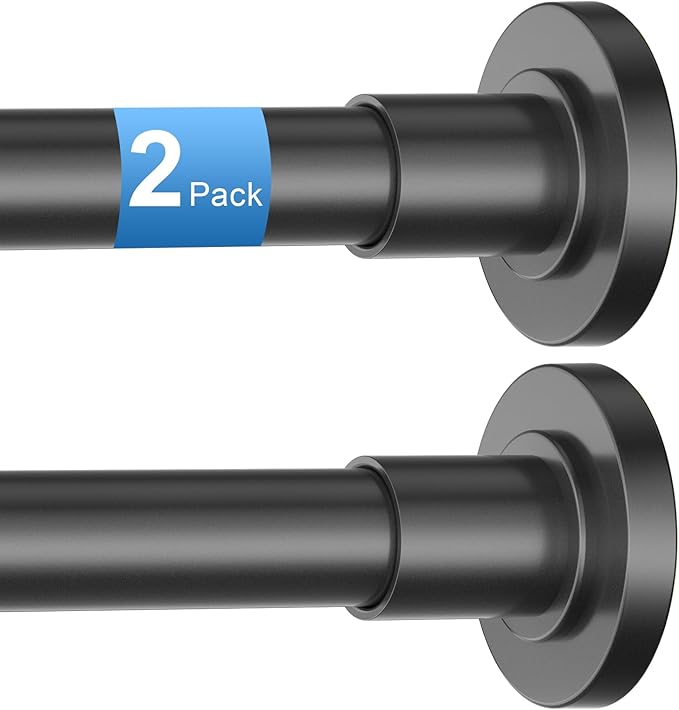 CorkLatta 2 Pack Black Shower Curtain Rod 31 to 43 Inch,1 Inch Diameter Adjustable Spring Tension Stainless Steel Telescoping Rod,Easy Install,No Rust