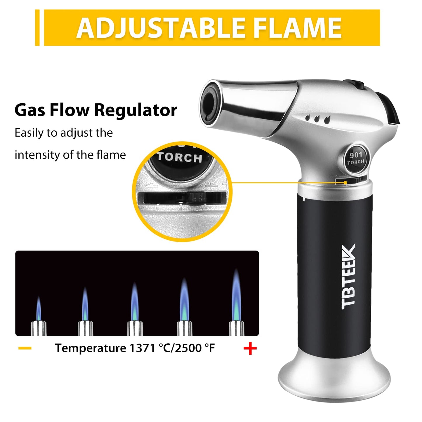 TBTeeK Butane Torch, Kitchen Torch Cooking Torch with Safety Lock & Adjustable Flame for Cooking, BBQ, Baking, Brulee, Creme, DIY Soldering, 2Pack (Butane Not Included)