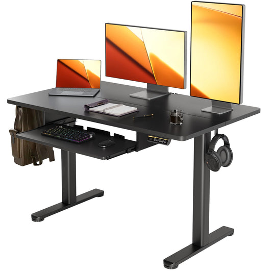 YDN Standing Desk, Height Adjustable Computer Desk with Keyboard Tray, 48 Inch Black Ergonomic Desk for Home Office and Gaming