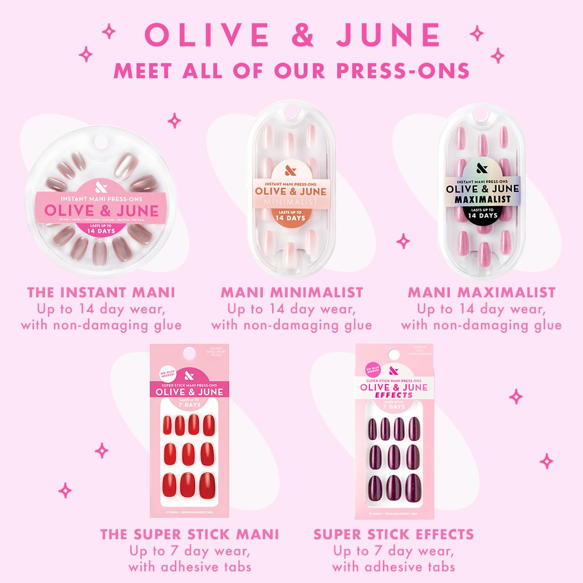 Olive & June Minimalist Instant Mani Press On Nails (Glue) | 42 Fake Nails, 21 Sizes | Non-Toxic, Long-Lasting Barely-There Look | Salon-Quality at Home | Extra Short, Squoval | Taupe Jelly Chrome