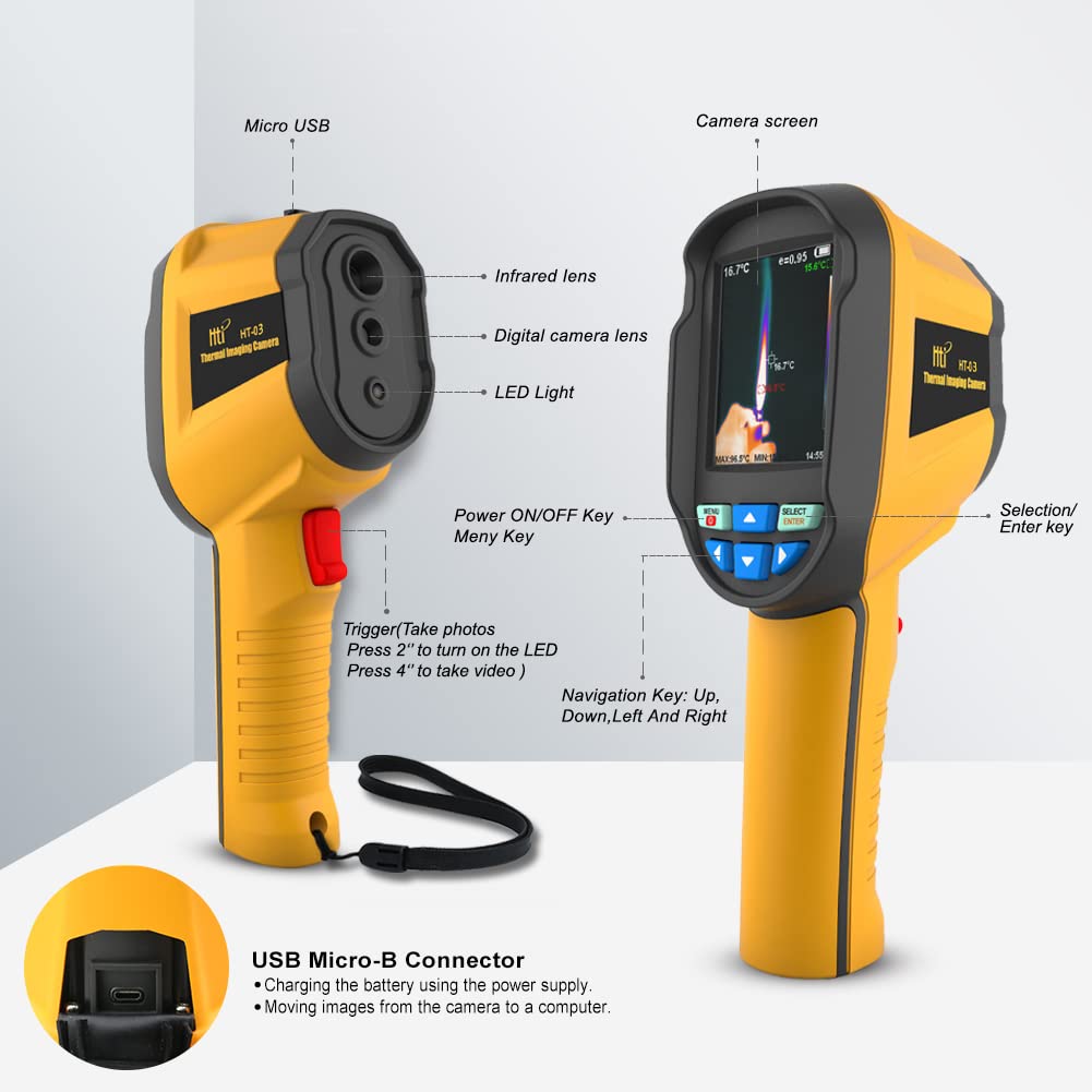 Thermal Imaging Camera, Pocket-Sized Infrared Camera with Real-Time Thermal Image, Temperature Measurement Range -4°F to 572°F, Mini IR Thermal Imager, Hti-Xintai (HT-03)