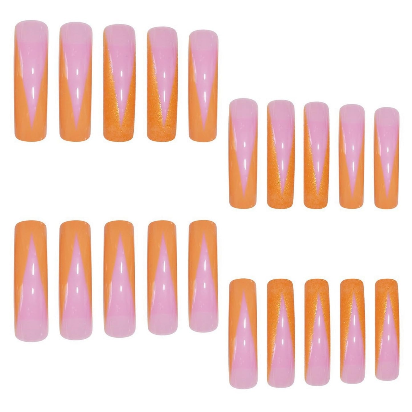 24pcs Curve Press on Nails Extra Long Fake Nails Orange French Tip Press ones with designs Acrylic Glue on Nails Women Girls Glitter Art Manicure for Daily Nail Supplies