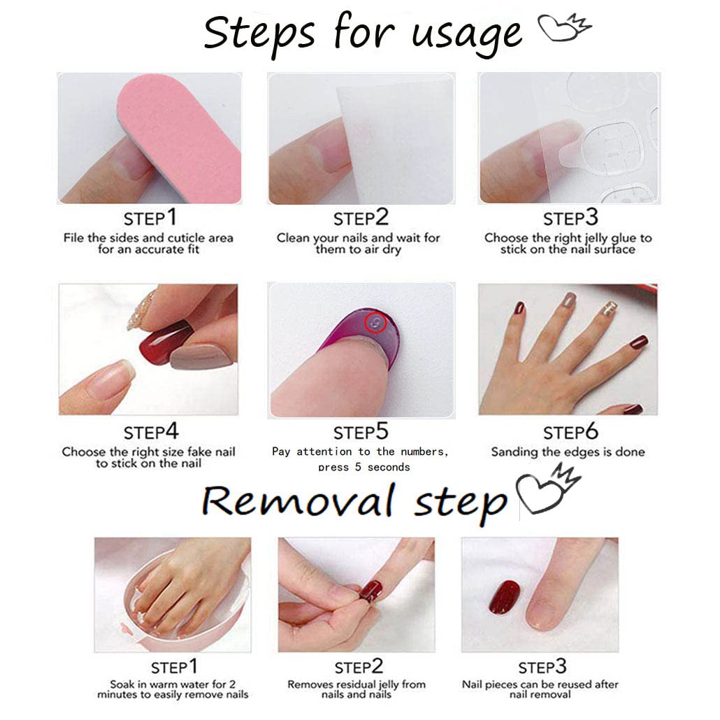 Foccna French Tip Press on Nails Medium, Purple Fake Nails Square Acrylic False Nails Flower Design,Artificial Nails for Women and Girls, 24 pcs