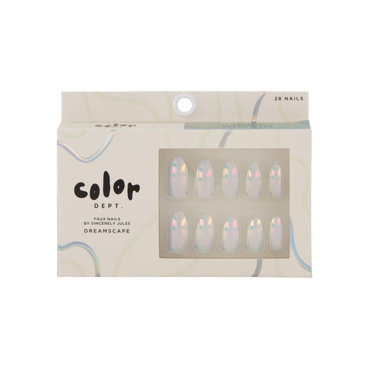 Color Dept Faux Nails Dreamscape – White Chrome Almond Press On Nails for Women, Elegant Metallic Medium Length Acrylic Nail Kit with Glue and Tools