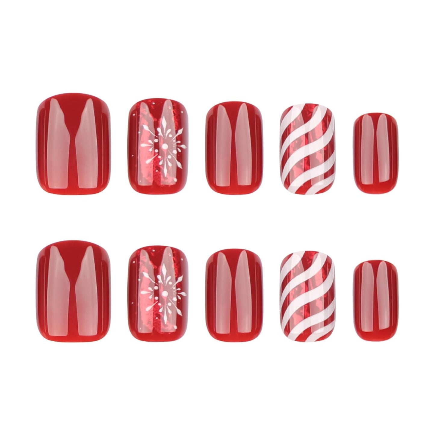 Christmas Press on Nail Short Winter Holiday Fake Nails with Snowflake Design Red Acrylic Nails Glossy Christmas Nails Press ons Xmas False Nails Full Cover Stick on Nails for Women Girls 24Pcs