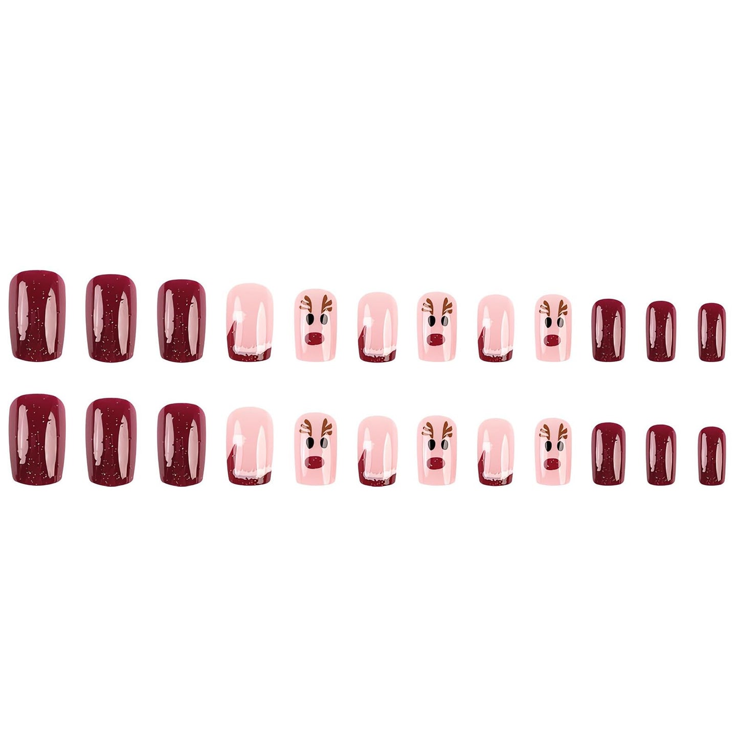 Short Square Press on Nails Christmas Fake Nails Red French Tip Santa Hat Glue on Nails with Elk Designs Acrylic Gel Nails Kit Red Artificial Nails Christmas False Nails 24Pcs for Women Nail Art