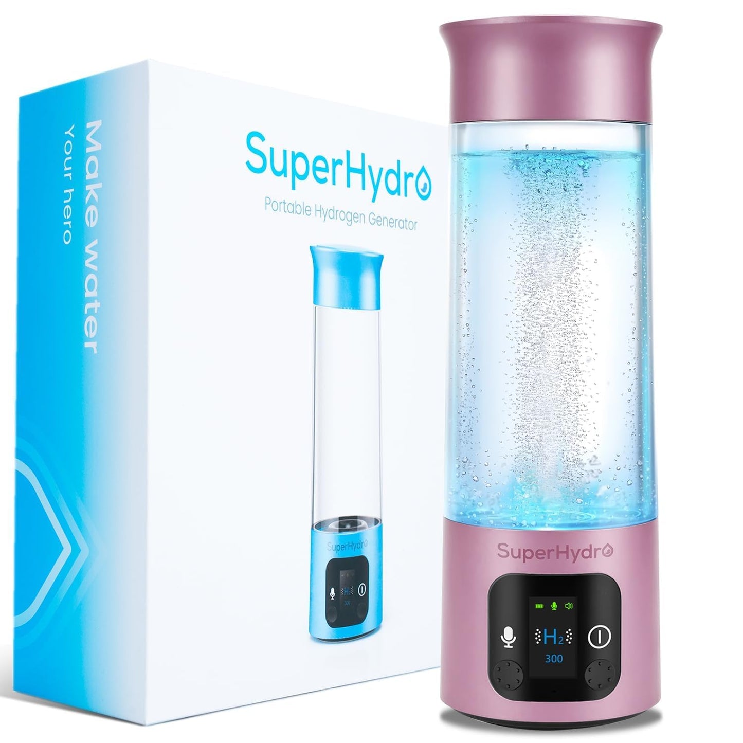 Hydrogen Water Bottle Generator - Up to 6+ PPM Concentration - SPE/PEM Technology - Water Ionizer Machine Suitable for Travel, Daily and Office Drinking - 12oz (Pink)