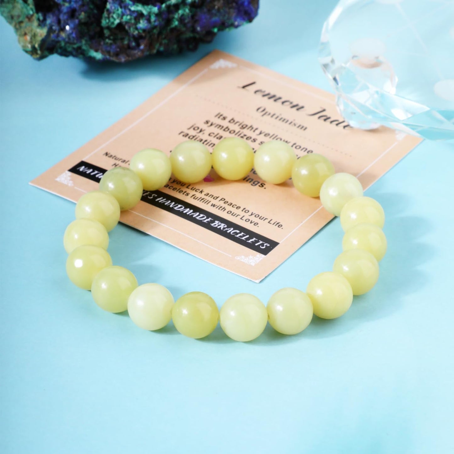 AD Beads 4mm Handmade Lemon Jade Elastic Bracelet – Natural Gemstone for optimism – Meditation, Yoga, Healing and Energy Gift for Men Women