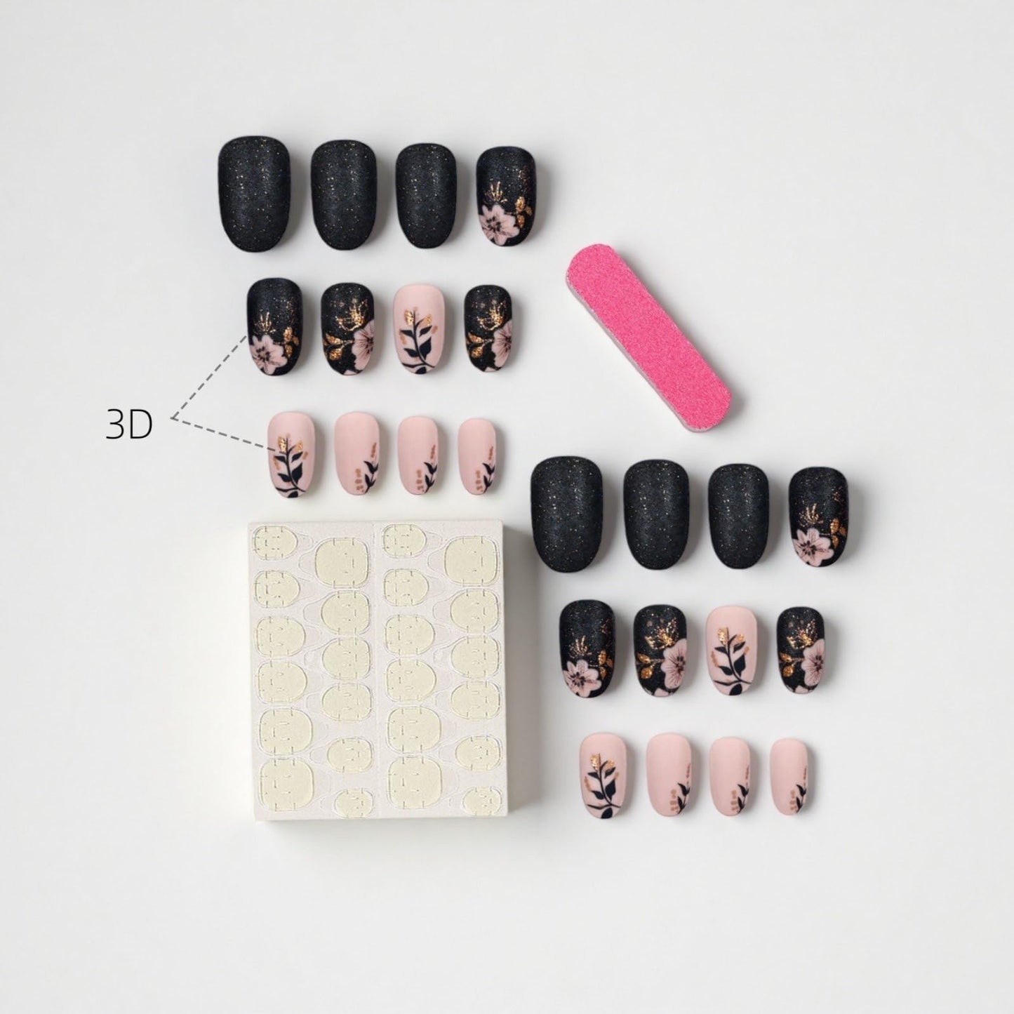 Short Press on Nails Almond Fake Nails with Flower Leaves Design Spring Floral False Nails Full Cover Acrylic Nails Matte Black Pink Glue on Nails Cute Stick on Nails for Women Manicure Decorations