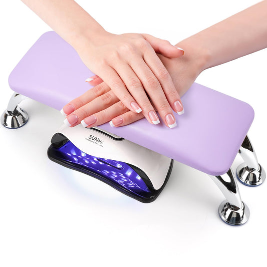 Nail Arm Rest for Acrylic Nails, Microfiber Leather Nail Hand Rest Cushion for Nails, Soft Hand Pillow Footstool with 4 Stainless Steel Stands Thick Sponge Nail Pillow for Nail Tech Use (Purple)