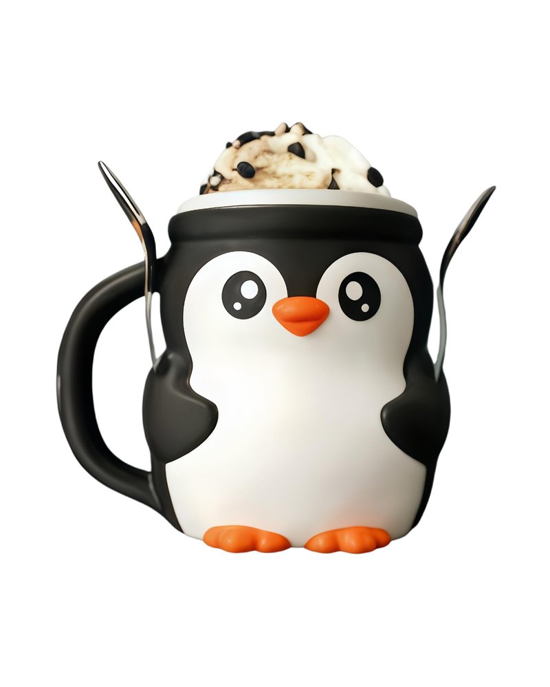 LDJDSDS Ice Cream Pint Holder, Insulated Ice Cream Holder Sleeves for 16 oz Pints with Spoon Slots & Hidden Snack Drawer, Leak Proof Popsicle Cooler Container Cozy, Gifts for Animal Lovers (Penguin)