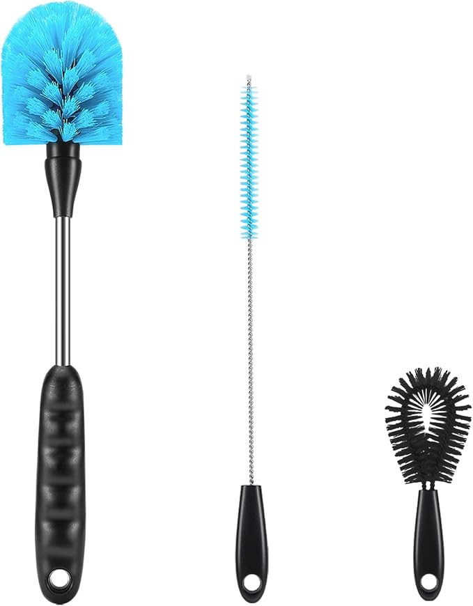 12.2 inch Bottle Brush Set of Threeï¼Washable Coffee Cups, Water Bottles, Baby Bottles, Straws, to-go Cups, Long-Handled 3-in-1 Stainless Steel Bottle Brushes. (Black)