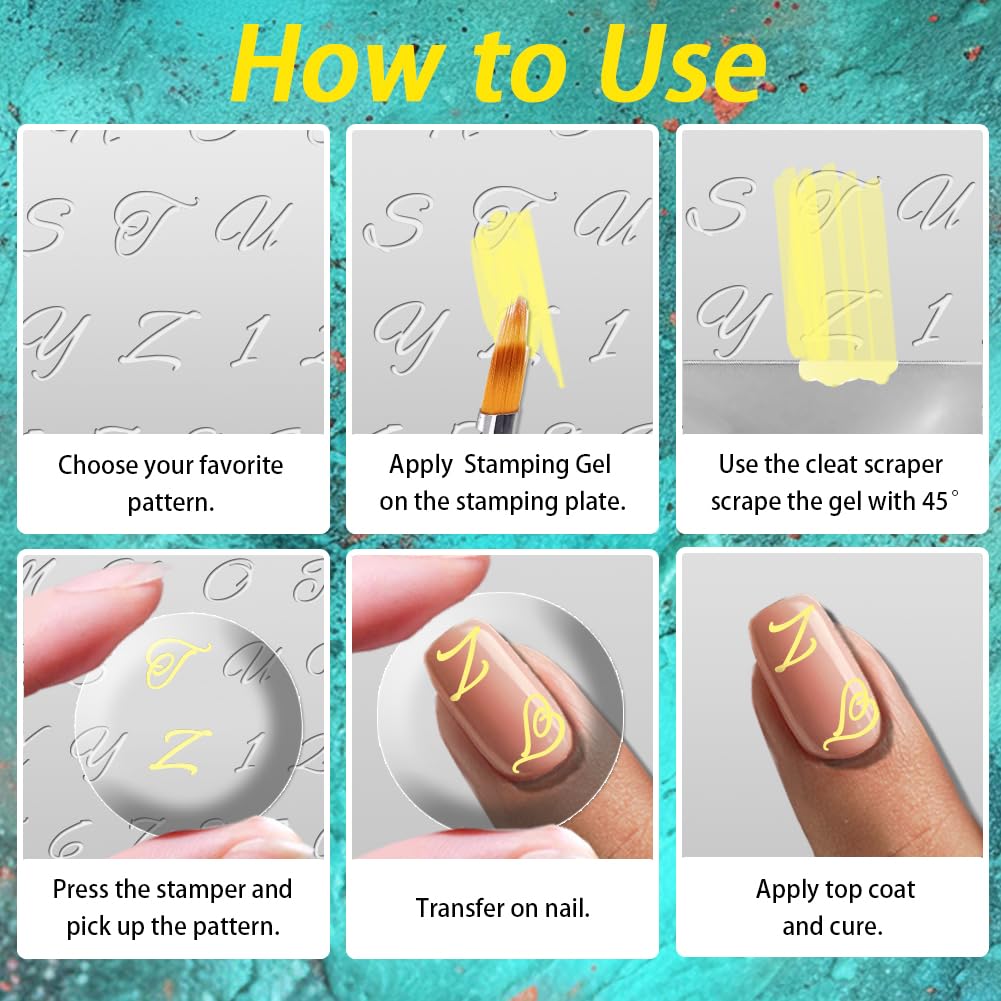 beinkmake 3Pcs English Letter Nail Stamping Plate Alphabet Number Nail Stamp Templates Nail Art Stamp Plates Image Plate Stainless Steel DIY Reusable Tools with Stamper Scraper for Manicure Printing