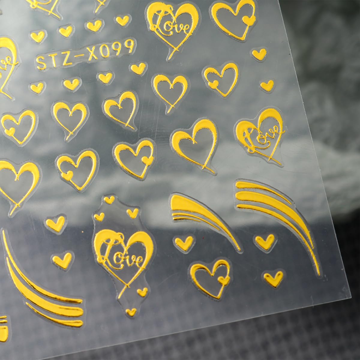 Valentine’s Day Nail Art Stickers Decals Golden Love Heart Nail Decals Nail Art Supplies 4PCS 3D Self-Adhesive Empty Heart Love French Stripe Valentines Nails Design Manicure Sliders for Women Girls