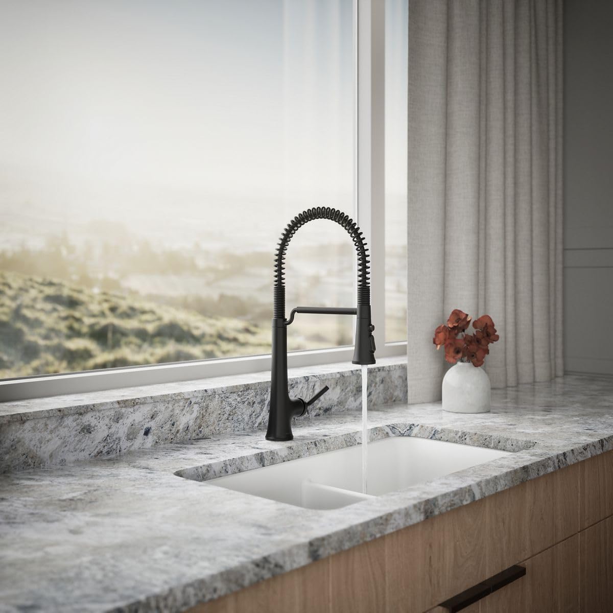 Kohler 23765-BL Tone Semi Professional Kitchen Sink Faucet, Pre-Rinse Kitchen Faucet, Commercial Faucet, Matte Black
