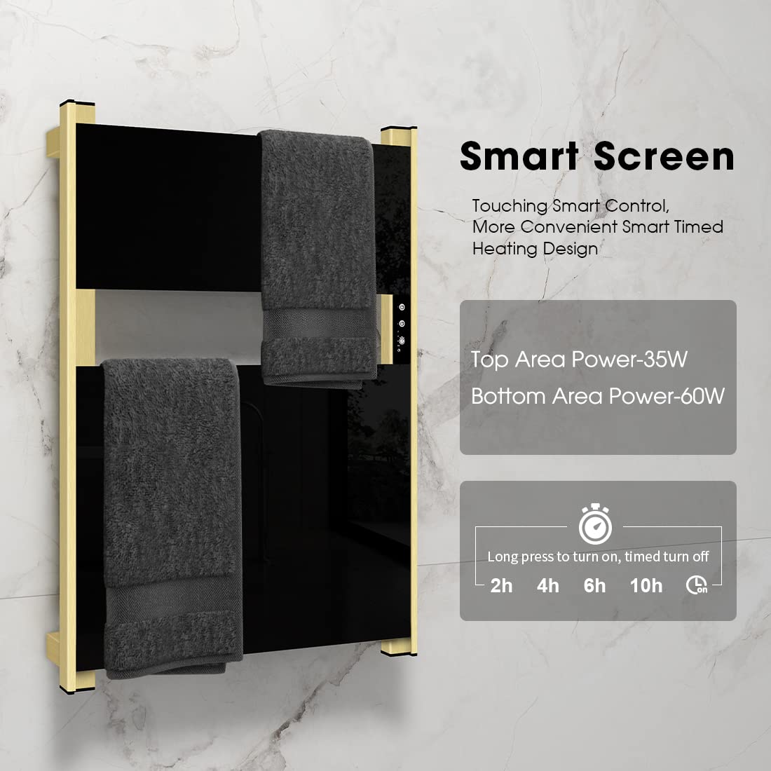 Evokor Heated Towel Rack for Bathroom, Towel Warmer with Timer Wall Mounted, Electric Towel Warmers, Bath Towel Heater with Black Tempered Safty Glass, Graphene, Towel Drying Rack- 26.8 x18 inch