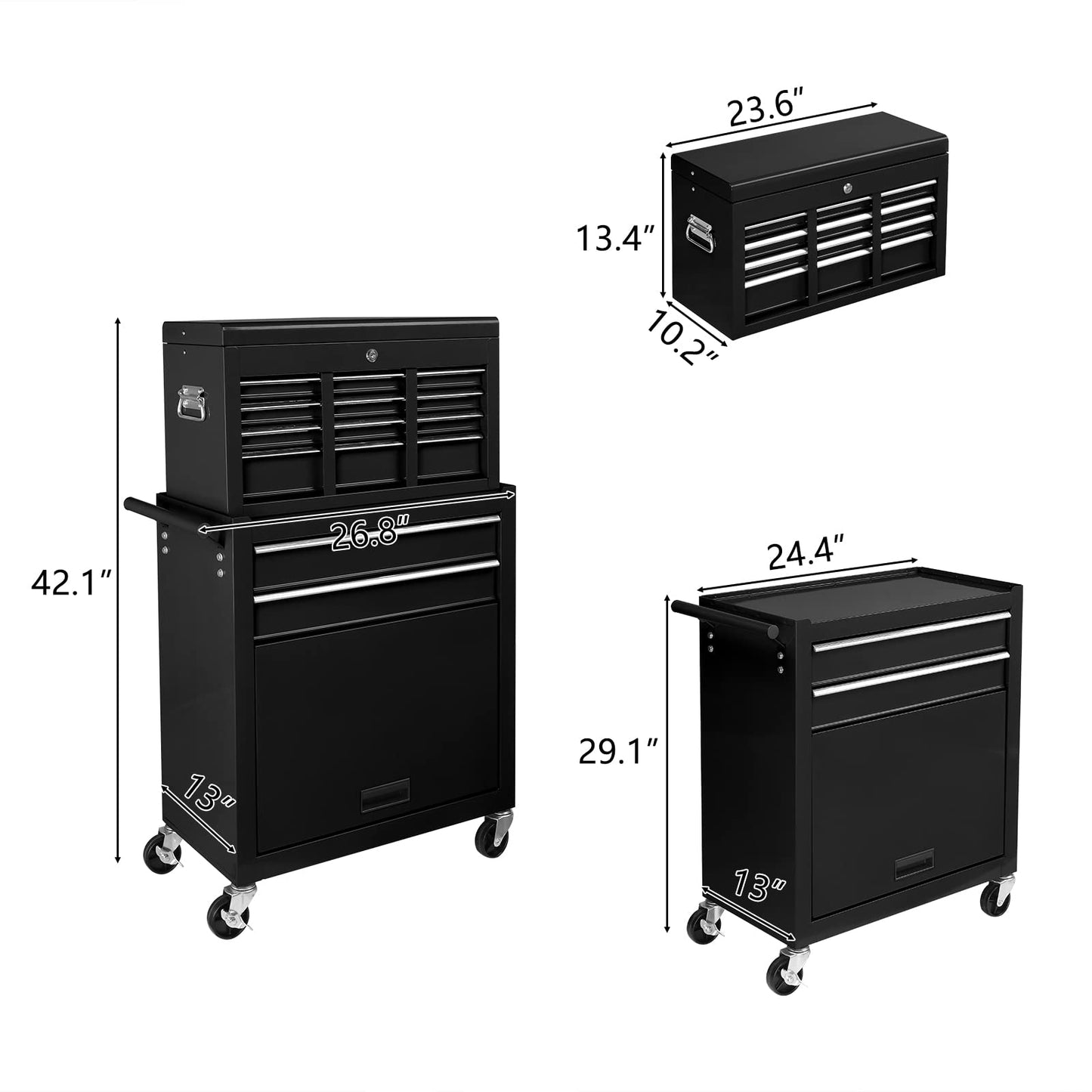 TUFFIOM 8-Drawer Rolling Tool Chest, Tool Storage Cabinet w/Lockable Wheels, Detachable Top, Drawers & Side Hooks, Mechanic Tool Organizer Box for Garage Warehouse Repair Shop