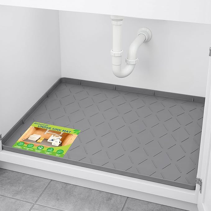 Mateeylife Under Sink Mats for Kitchen Waterproof 34"X22", Undersink Protectorsï¼Silicone Mat Cabinet Liner, Under Sink Organizer for Bathroom and Kitchenï¼Boot Tray Pet Food Mat, Dark Grey