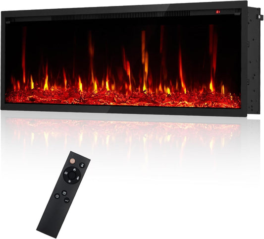 Slim 50" Electric Fireplace with Multi-Color Flames, Remote & Touch Control, Dual Wattage Heater, Recessed/Wall Mount, Timer Function, Automatic Shut-Off