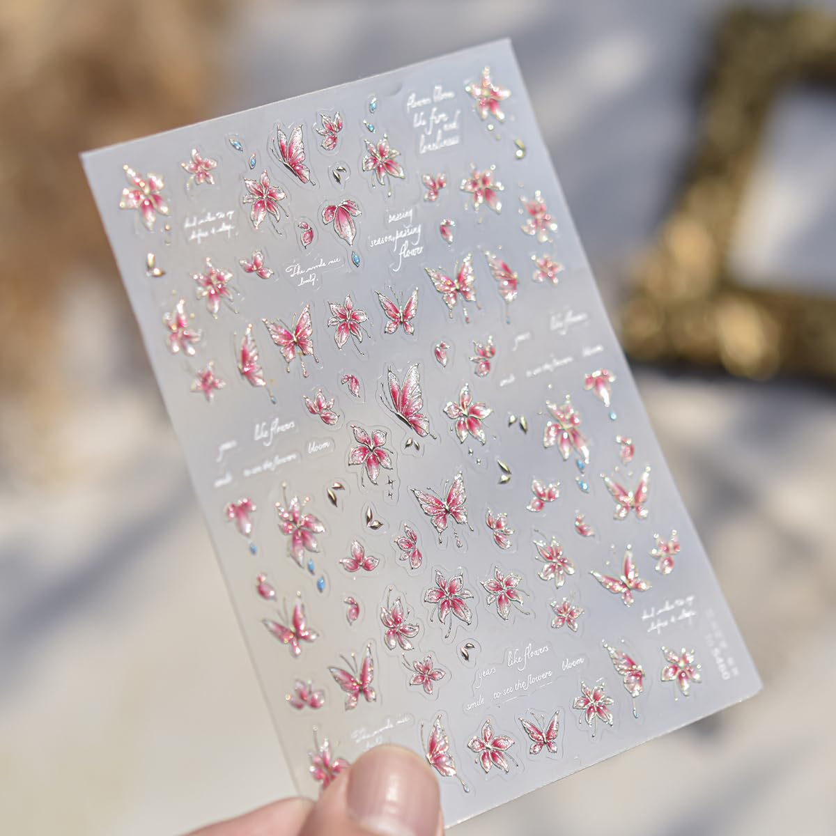 Butterfly Nail Art Stickers 5D Embossed Flower Nail Stickers Floral Nail Decals Luxury Self-Adhesive Nail Art Supplies for Women Girls Spring Manicure 1 Sheet