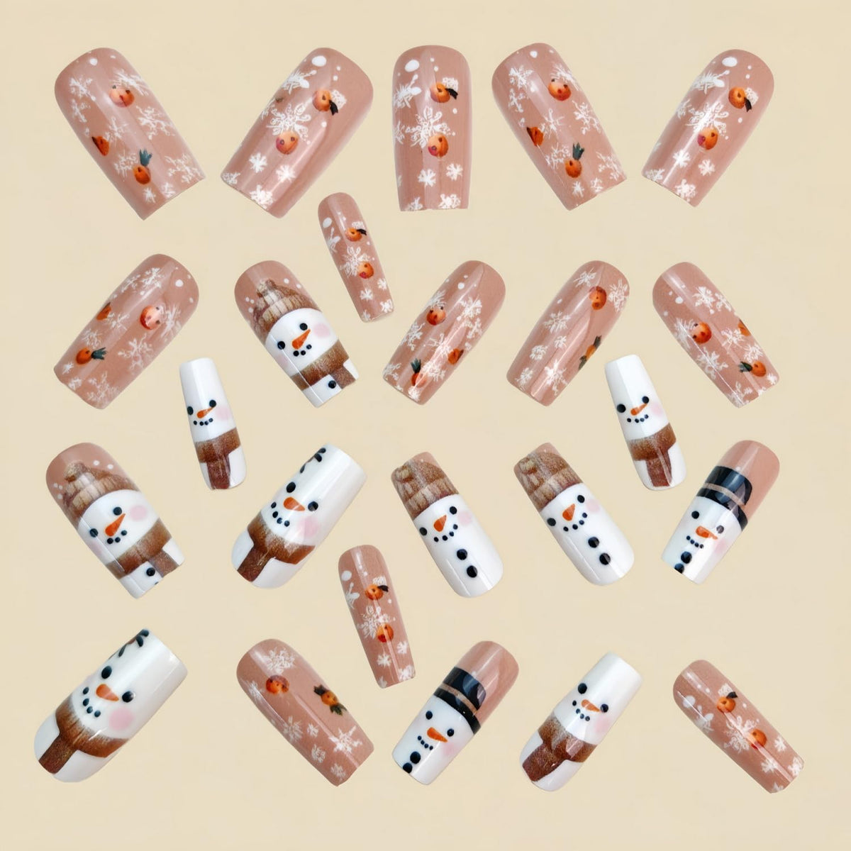 Christmas Press on Nail Medium Length Square Fake Nails Snowman Snowflake with designs Acrylic Stick on Nail Cute False Nails Winter Xmas Press ones Gel Glue on Nails for Women Holiday24pcs