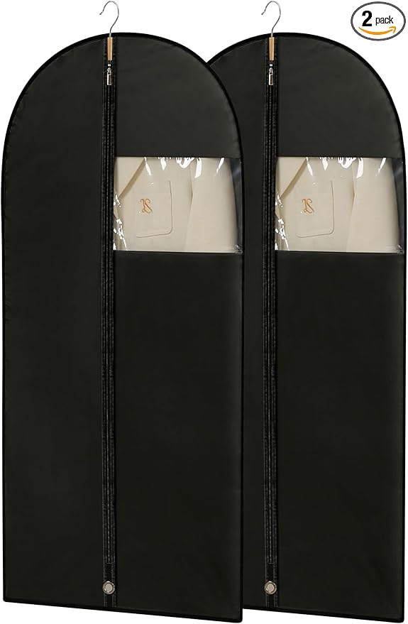 Garment Bags for Hanging Clothes, 50'' Long Dress Bags for Closet Storage, Black Garment Covers with Clear Window for Suits, Coats, Jacketsï¼2 Packsï¼