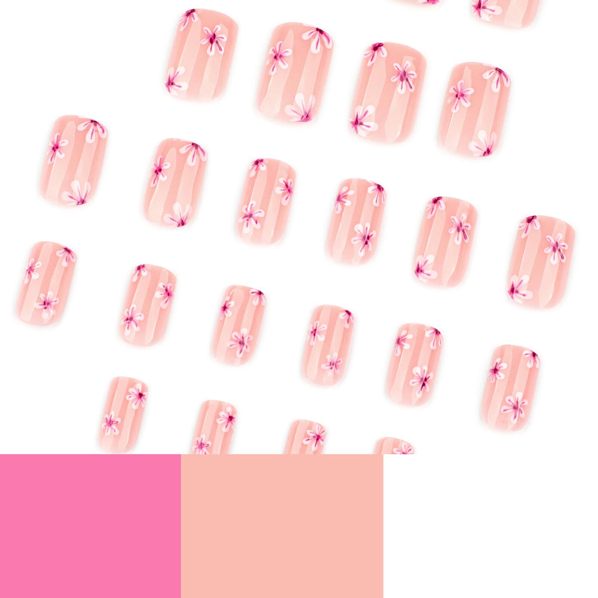 Medium Square Press on Nails Soft Nude Base Pink White Floral Glossy Finish Reusable Spring Nails Application Fashion Daily Casual Wear Durable Comfortable Trendy Style Women Girls Nails Art 24 Pcs