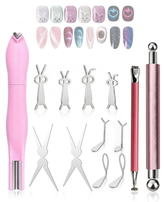 DAWZMR 15 Pieces Double-Head Heart Magnet for Cat Eye Gel Polish Nails, Multifunctional Flower Shape Cateye Nail Magnetic Tool